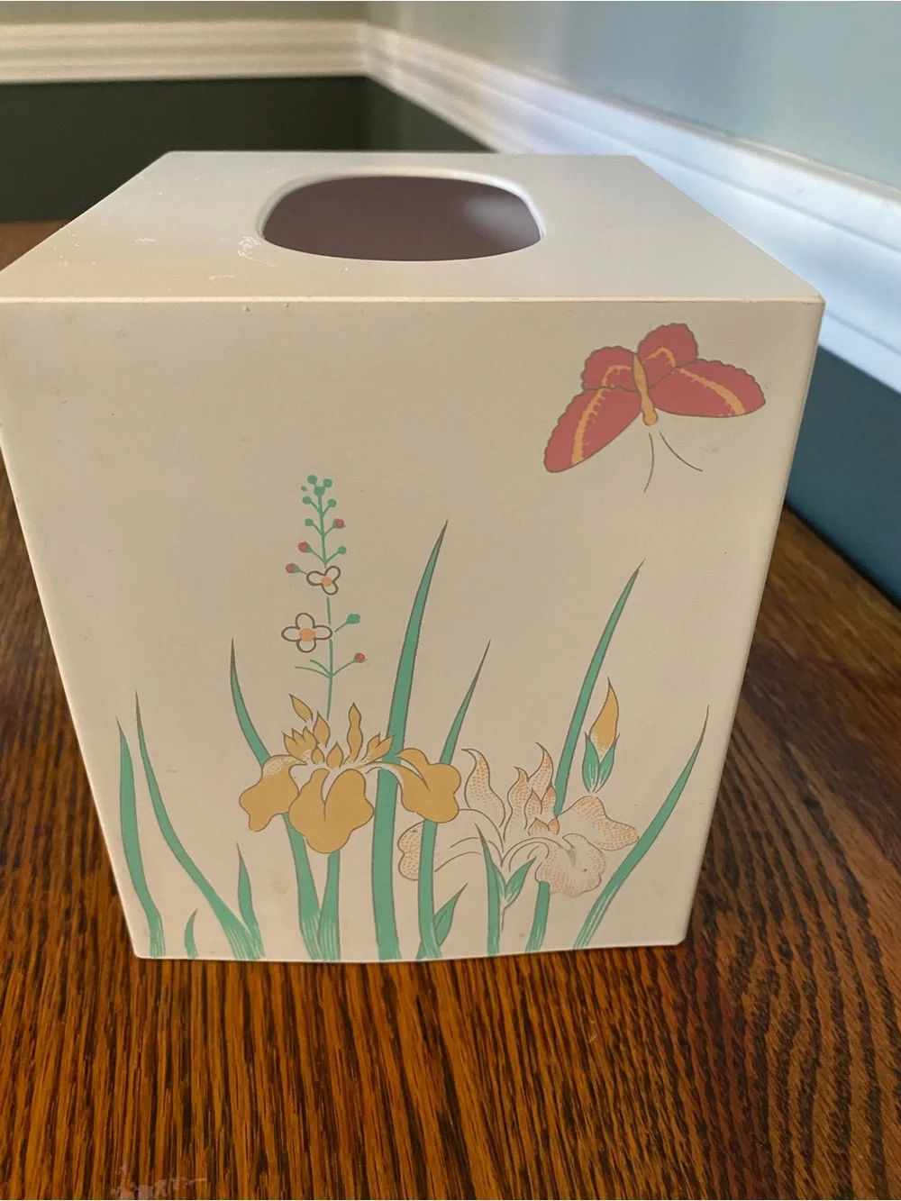 Vintage 1980s Tissue Box Cover Pastel Flowers Butterflies Jakson Japan